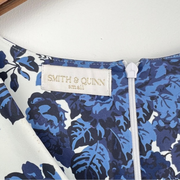 Smith & Quinn Floral Puff Sleeve Bow Detail Mini/Midi Dress Size Small Blue - Picture 3 of 12